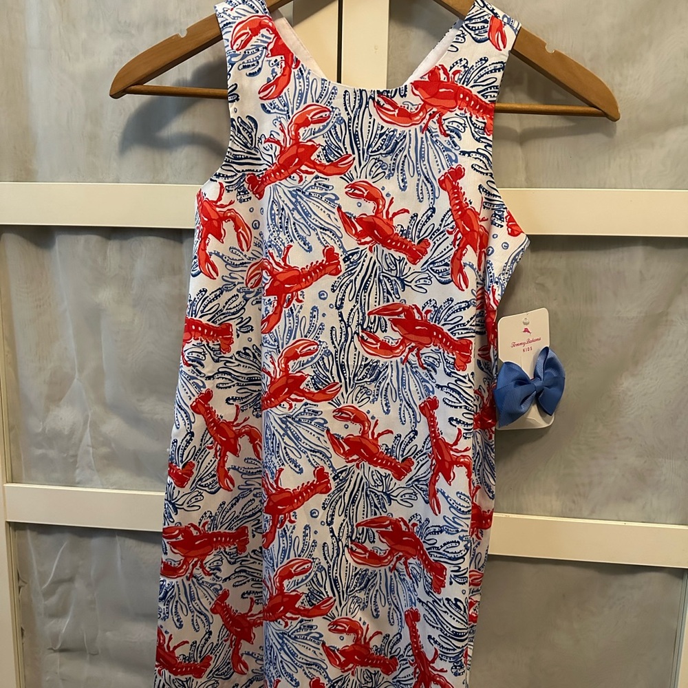 Tommy Bahama Kids Red and Blue Lobster Print Outfit and Matching Hair Bow